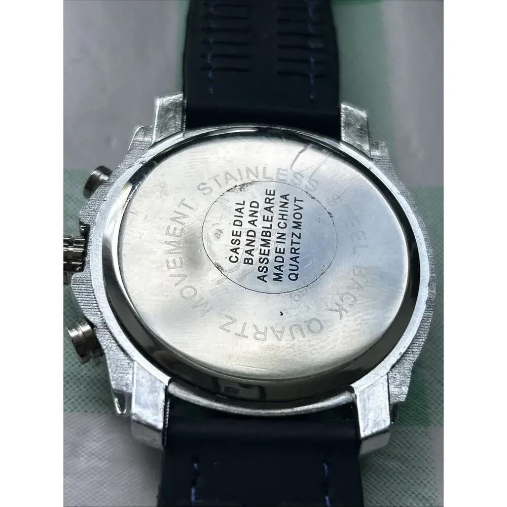 Geneva Silver Tone Black Band Large Men’s Quartz Watch